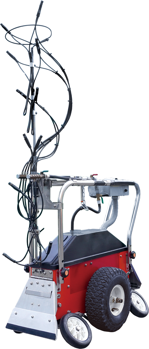 【信州農業を応援する技術】麻場 誘導輪で安定走行 ハウス内防除ロボット展示